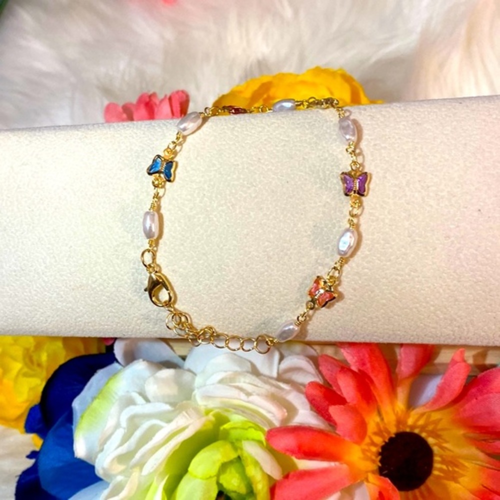 NEW! Butterfly Gemstone Crystal & Pearl Butterfly Bracelets